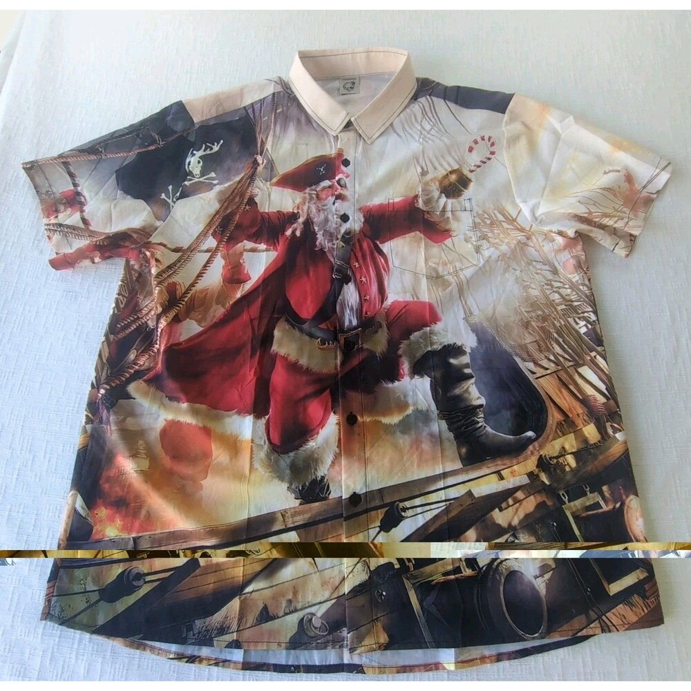 Hardaddy Shirt XL Men's Pirate Santa Clause Summer Christmas Button Down Shirt